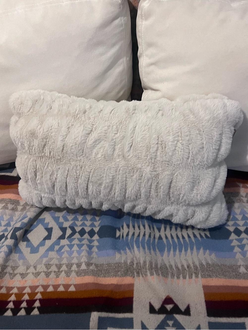 Plush Faux Fur Lumbar Pillow in Cream